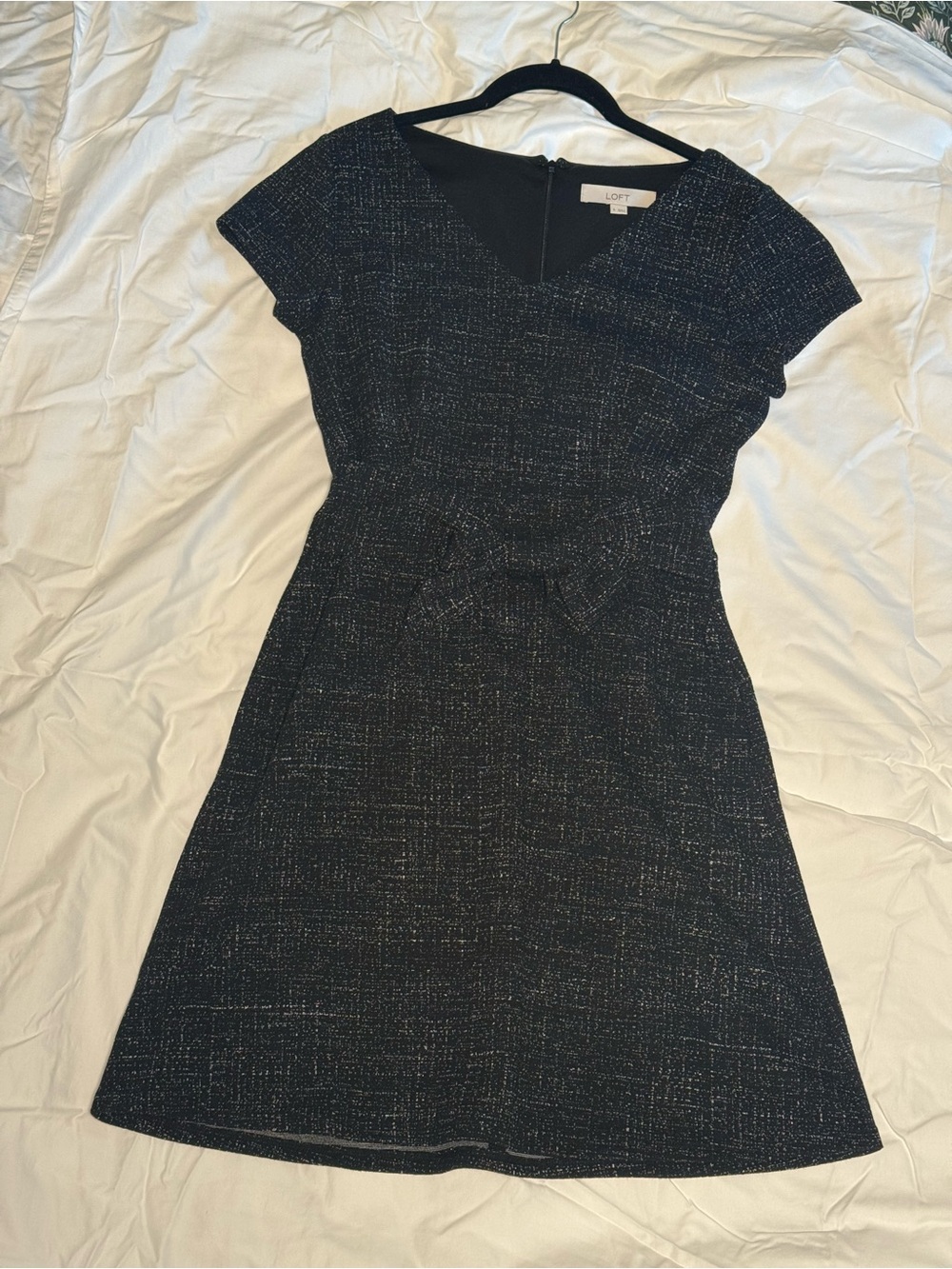 LOFT Black Sheath Dress with Subtle Metallic Weave